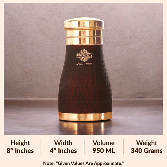 Pure Copper Hammered  Silk Finish Bedroom Bottle with Inbuilt Glass