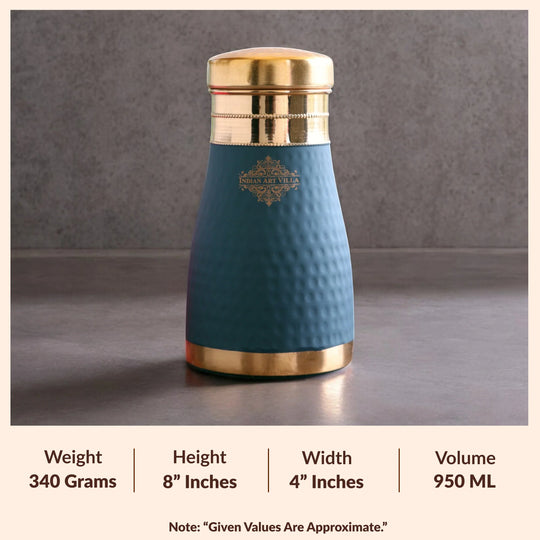 Pure Copper Hammered  Silk Finish Bedroom Bottle with Inbuilt Glass
