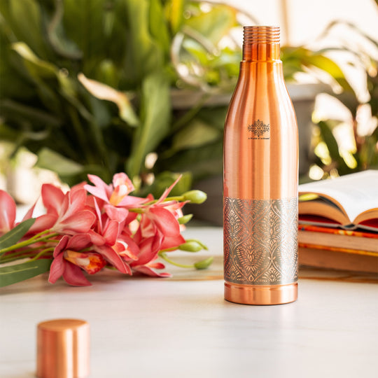 Half Embossed Lacquer-Coated Copper Bottle with Cup Lid, 28oz/800 ML