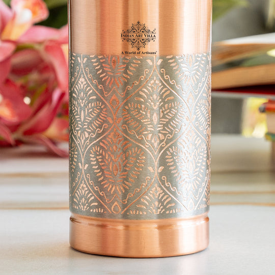 Half Embossed Lacquer-Coated Copper Bottle with Cup Lid, 28oz/800 ML