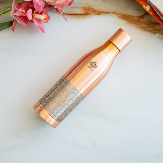 Half Embossed Lacquer-Coated Copper Bottle with Cup Lid, 28oz/800 ML