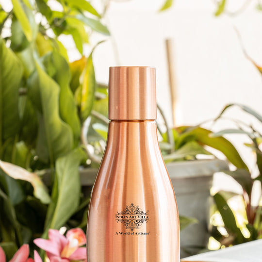 Half Embossed Lacquer-Coated Copper Bottle with Cup Lid, 28oz/800 ML