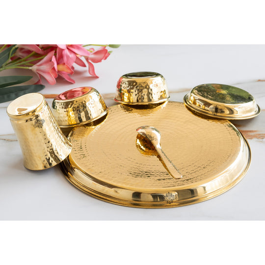 Brass Gold Hammered Pari Design Dinner Set – Lead-Free, Lightweight, 6 Piece