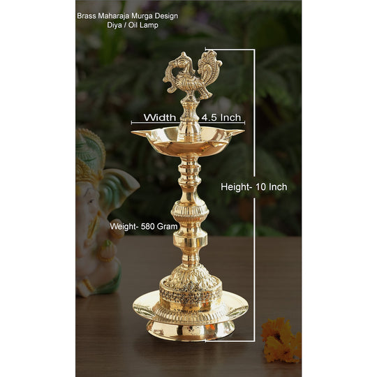 Brass Standing Pillar Lamp – King Rooster Design, 10/12 Inch