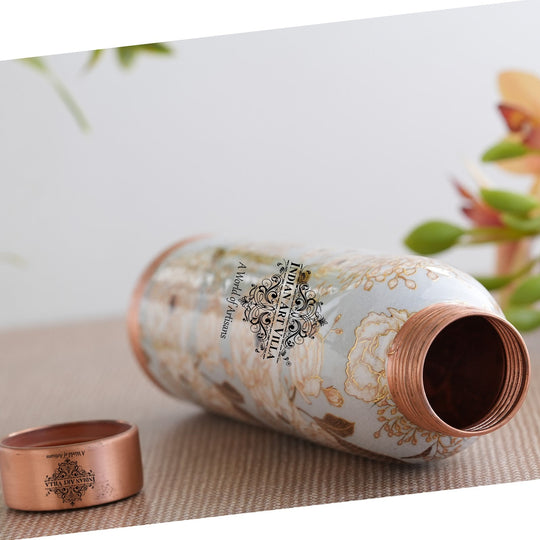 Gold Flower Print Copper Water Bottle, 30oz/900 ML