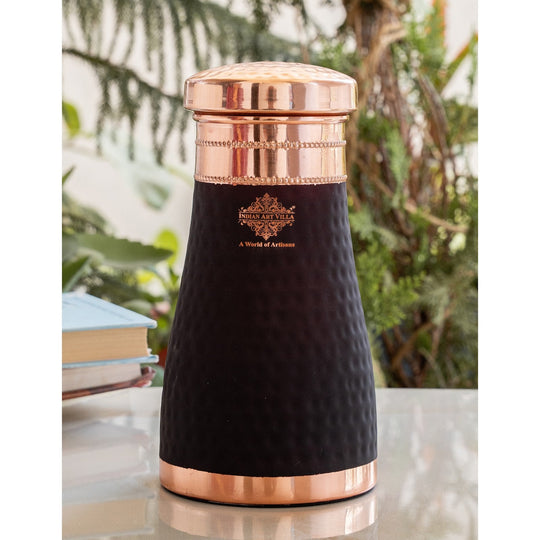 Pure Copper Hammered  Silk Finish Bedroom Bottle with Inbuilt Glass