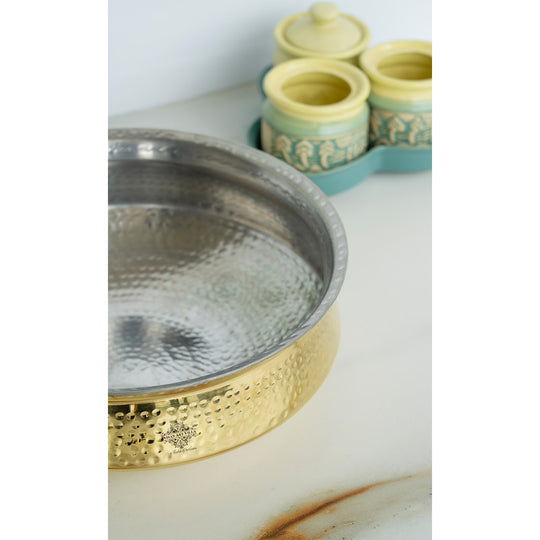 Indian Art Villa Brass Hammered Lagan with Tin Lining - Elegant Decorative & Serving Bowl, Ideal for Rice, Veg, and Non-Veg Dishes