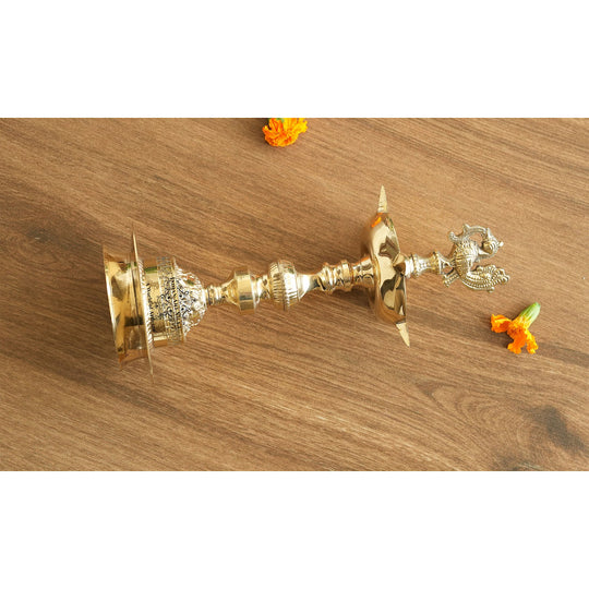 Brass Standing Pillar Lamp – King Rooster Design, 10/12 Inch