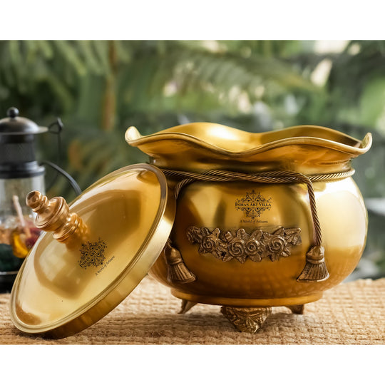 Brass Designer Pot with Lid & 3 Decorative Legs, 43oz