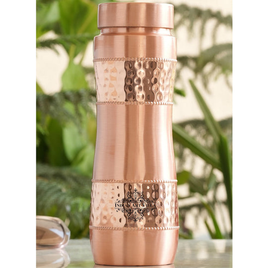 Half Hammered & Lacquer Coated With Curve Design Copper Bottle