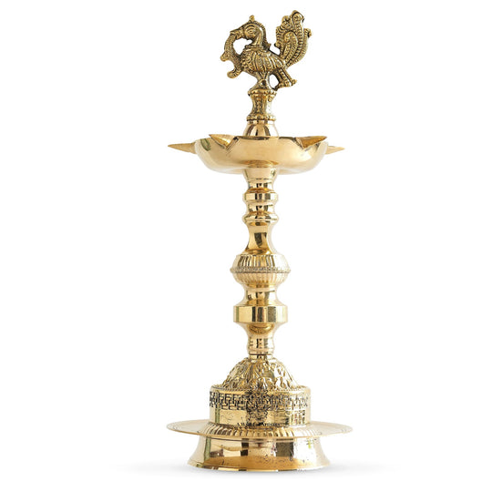 Brass Standing Pillar Lamp – King Rooster Design, 10/12 Inch