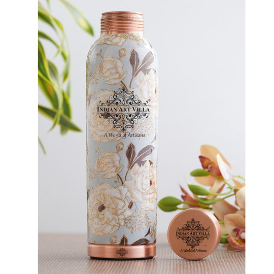 Gold Flower Print Copper Water Bottle, 30oz/900 ML