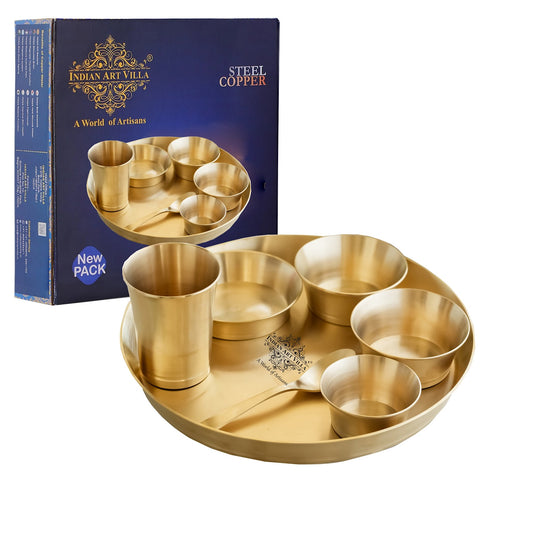 Brass Matt Finish Pari Design Dinner Set – 7 Piece | Indian Art Villa