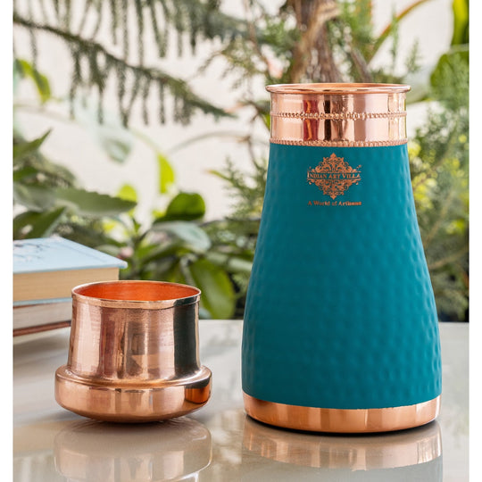 Pure Copper Hammered  Silk Finish Bedroom Bottle with Inbuilt Glass