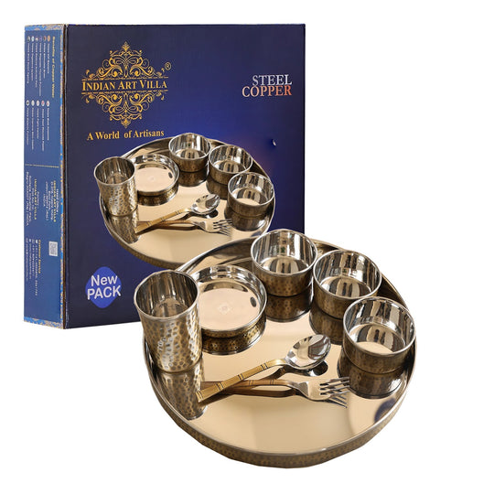 Steel-Brass Antique Hammered Dinner Set, 13 Inch – 7 Piece | Indian Art Villa