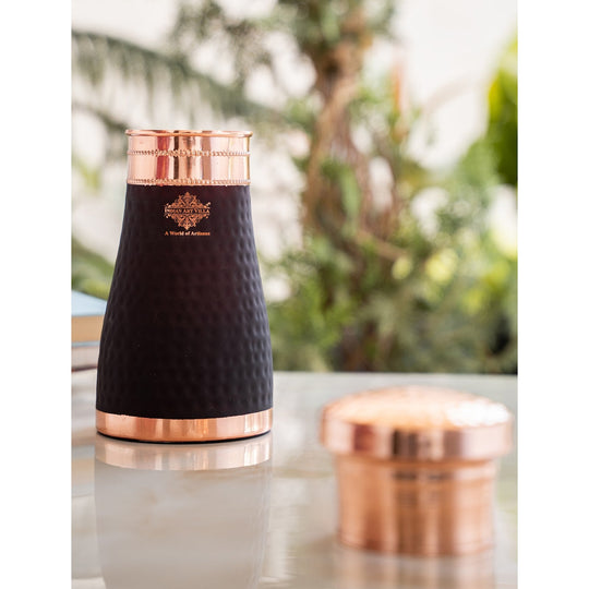 Pure Copper Hammered  Silk Finish Bedroom Bottle with Inbuilt Glass