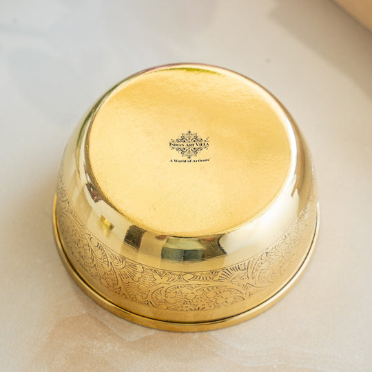 Brass Embossed Design Flat Bottom Bowl – 6 oz Serving Bowl
