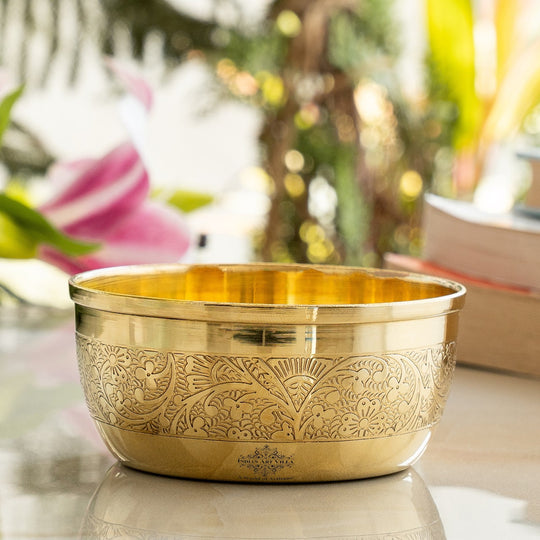 Brass Embossed Design Flat Bottom Bowl – 6 oz Serving Bowl