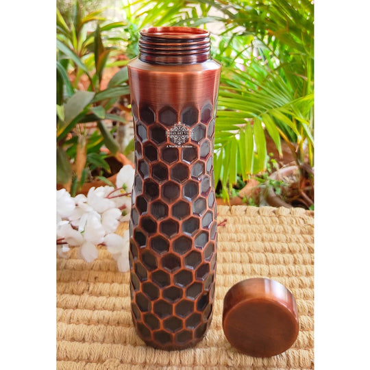 Antique Dark Honeycomb Copper Water Bottle, 34oz/1000 ML