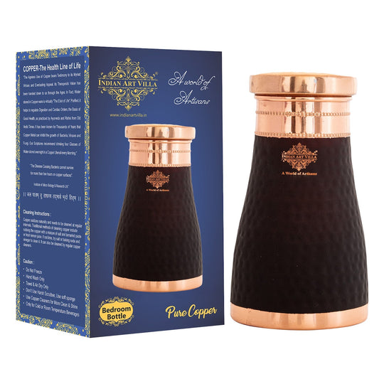 Pure Copper Hammered  Silk Finish Bedroom Bottle with Inbuilt Glass