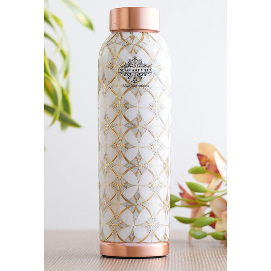 Gold Flower Print Copper Water Bottle, 30oz/900 ML