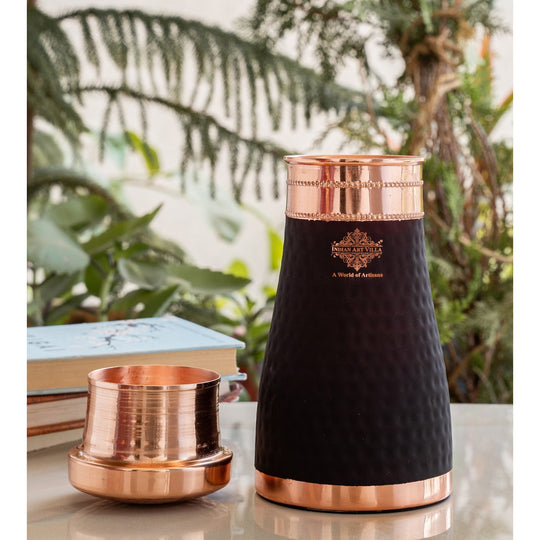 Pure Copper Hammered  Silk Finish Bedroom Bottle with Inbuilt Glass