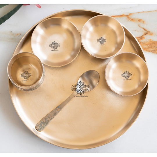 Pure Bronze 6 Pcs Thali Set,11.5 inches thali Matt Embossed Design