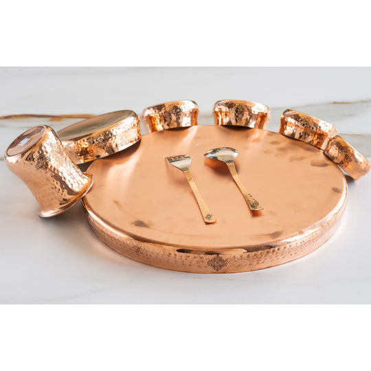 Steel-Copper Plain Shine Curved Dinner Set – 8/9 Piece | Indian Art Villa
