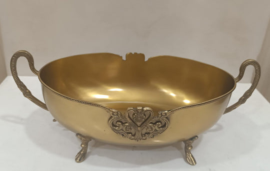 Brass Bowl Embossed Design With Decorative Style Handle