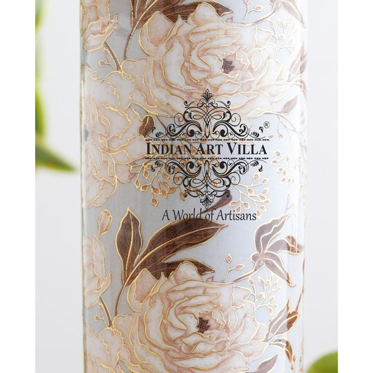 Gold Flower Print Copper Water Bottle, 30oz/900 ML