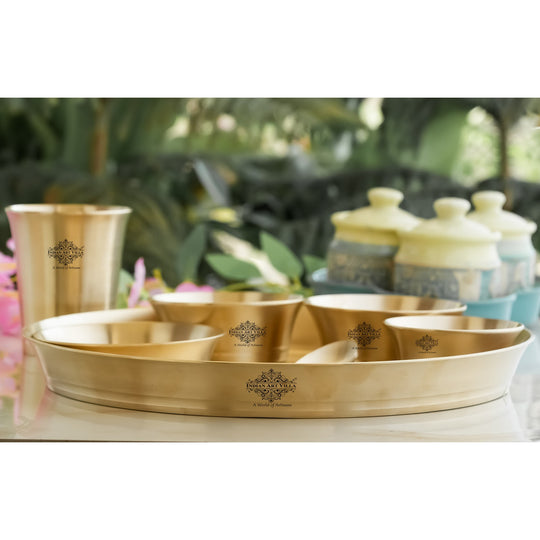 Brass Matt Finish Pari Design Dinner Set – 7 Piece | Indian Art Villa