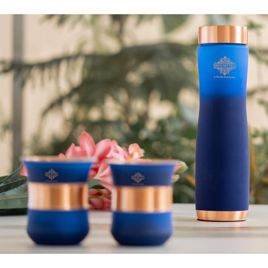 Matt Ombre Copper Bottle & Glass Set – 900 ML