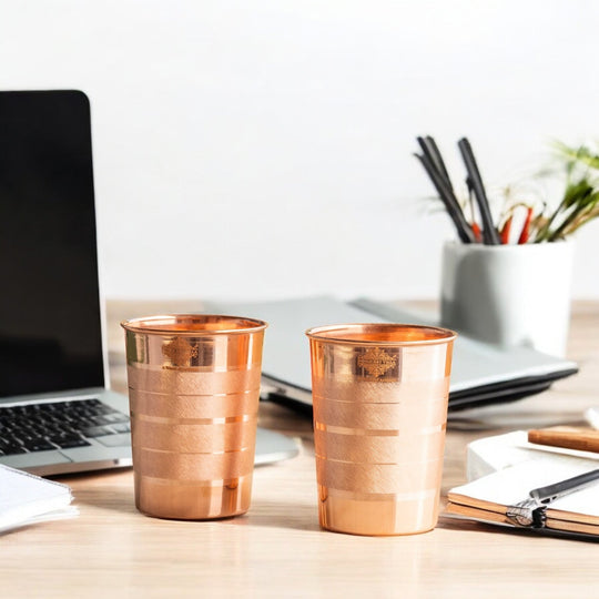 Diamond Hammered Copper Drinking Glass With 2 & 4 Sets, 9oz/275 ML