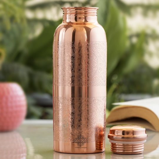 Pure Copper Embossed Water Bottle