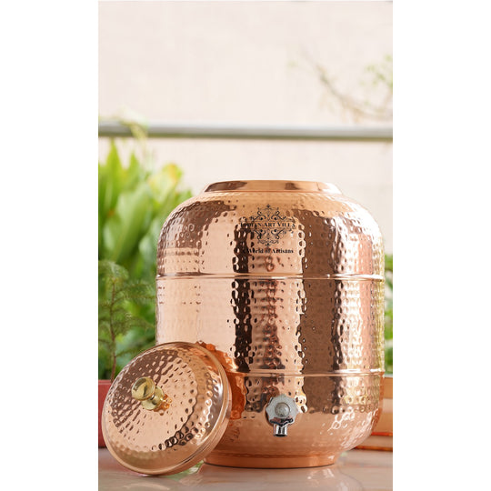 Pure Copper Water Pot With Hammered Design 8 Liter