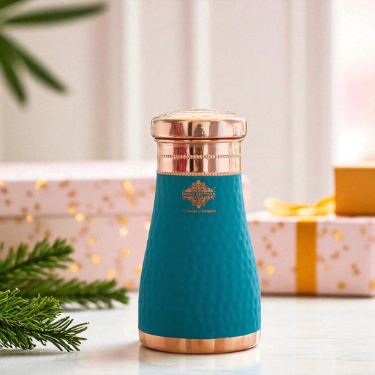 Pure Copper Hammered  Silk Finish Bedroom Bottle with Inbuilt Glass