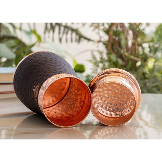 Pure Copper Hammered  Silk Finish Bedroom Bottle with Inbuilt Glass