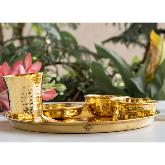Brass Gold Hammered Pari Design Dinner Set – Lead-Free, Lightweight, 6 Piece