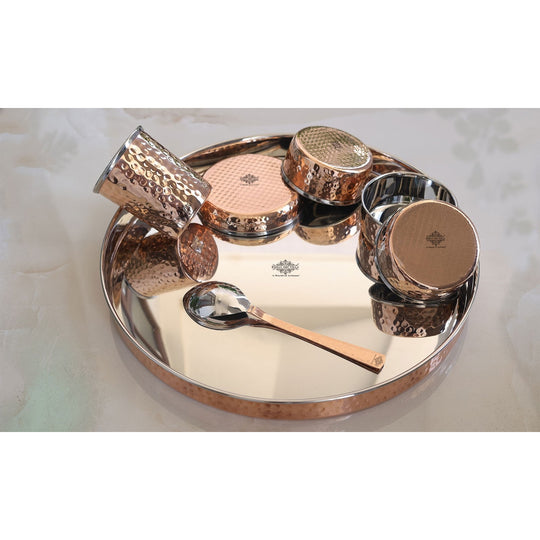 Steel-Copper Hammered Design Dinner Set 12 Inch – 7 Piece