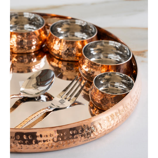 Steel-Copper Plain Shine Curved Dinner Set – 8/9 Piece | Indian Art Villa