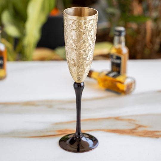 Indian Art Villa Brass Matt Finish Plain & Embossed Design Champagne Glass, Bareware, Bar Accessories & Tools For Bars, Catering Venues, Home, Office, Party, Hotels