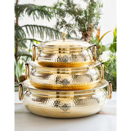 Hammered Brass Cooking Pot with Tin Lining, Handle & Lid