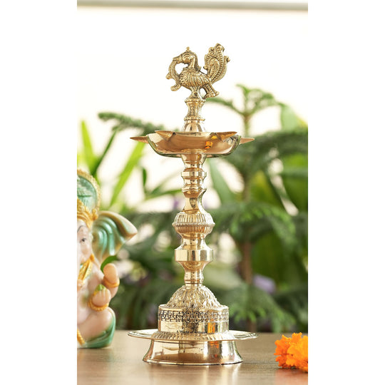 Brass Standing Pillar Lamp – King Rooster Design, 10/12 Inch