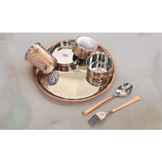 Steel-Copper 7-Piece Dining Set | Indian Art Villa