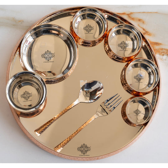 Steel-Copper Plain Shine Curved Dinner Set – 8/9 Piece | Indian Art Villa