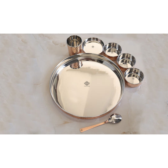 Steel-Copper Hammered Design Dinner Set 12 Inch – 7 Piece