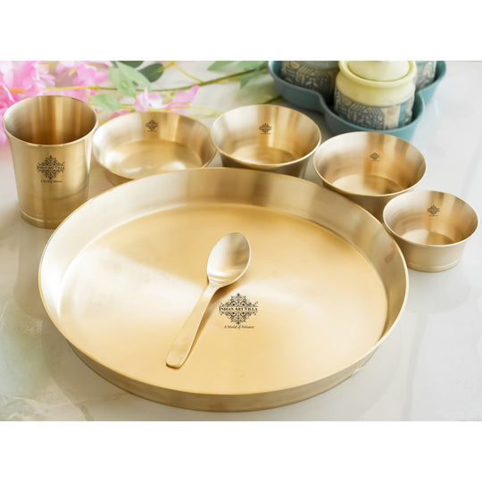 Brass Matt Finish Pari Design Dinner Set – 7 Piece | Indian Art Villa