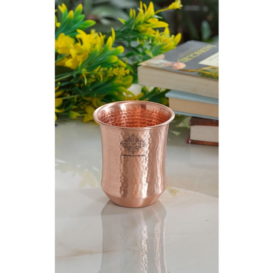 Hammered & Smooth Design Copper Tumbler With 2 & 4 Sets, 10oz/300 ML
