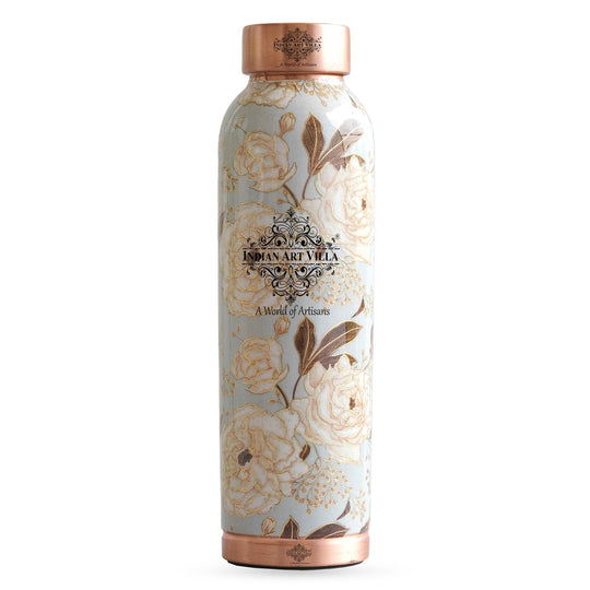 Gold Flower Print Copper Water Bottle, 30oz/900 ML