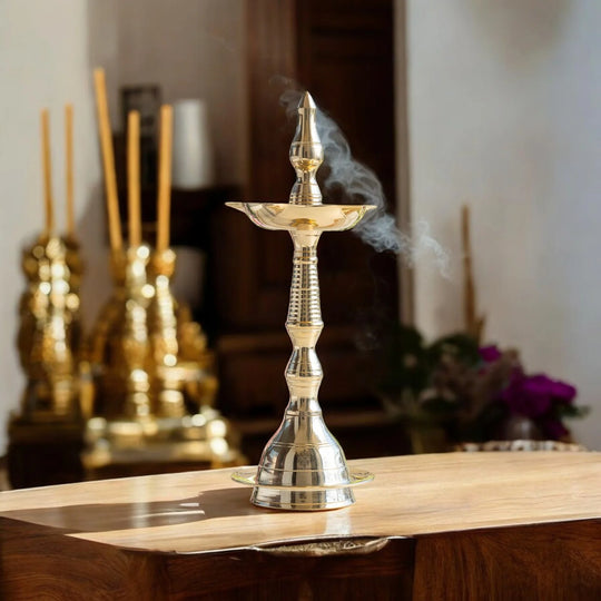Brass Standing Pillar Lamp – Kerala & Fancy Design, 12 Inch